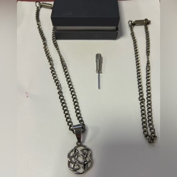 Locking Titanium Chain Necklaces One With Celtic Knot Pendant 15 & 18in Eternity - Picture 1 of 9